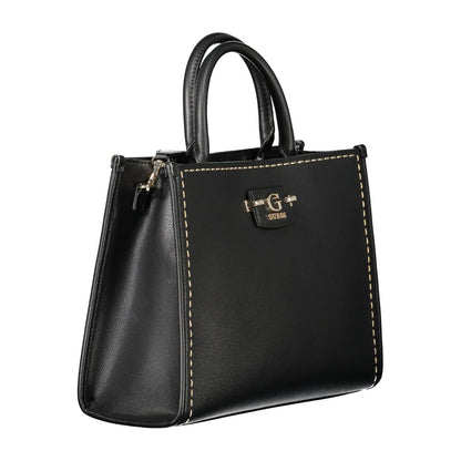Guess Jeans Black Polyethylene Women Handbag with dual handles, sleek design, and removable shoulder strap. Elegant and stylish accessory.