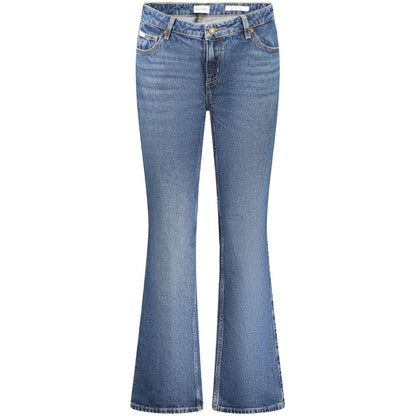 Guess Jeans Blue Cotton Jeans Denim with bootcut style, 5 pockets, washed effect, button and zip, and logo.