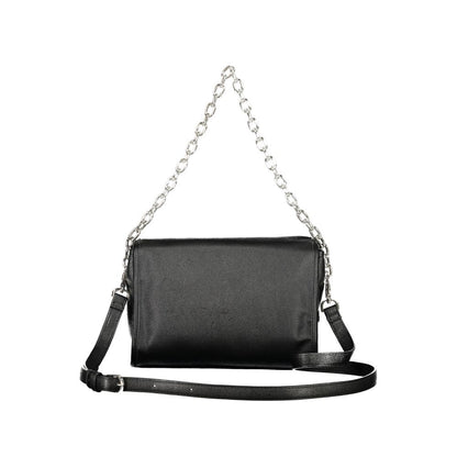 Mario Valentino Black Polyethylene Handbag with chain shoulder handle and adjustable straps, featuring zip closure.