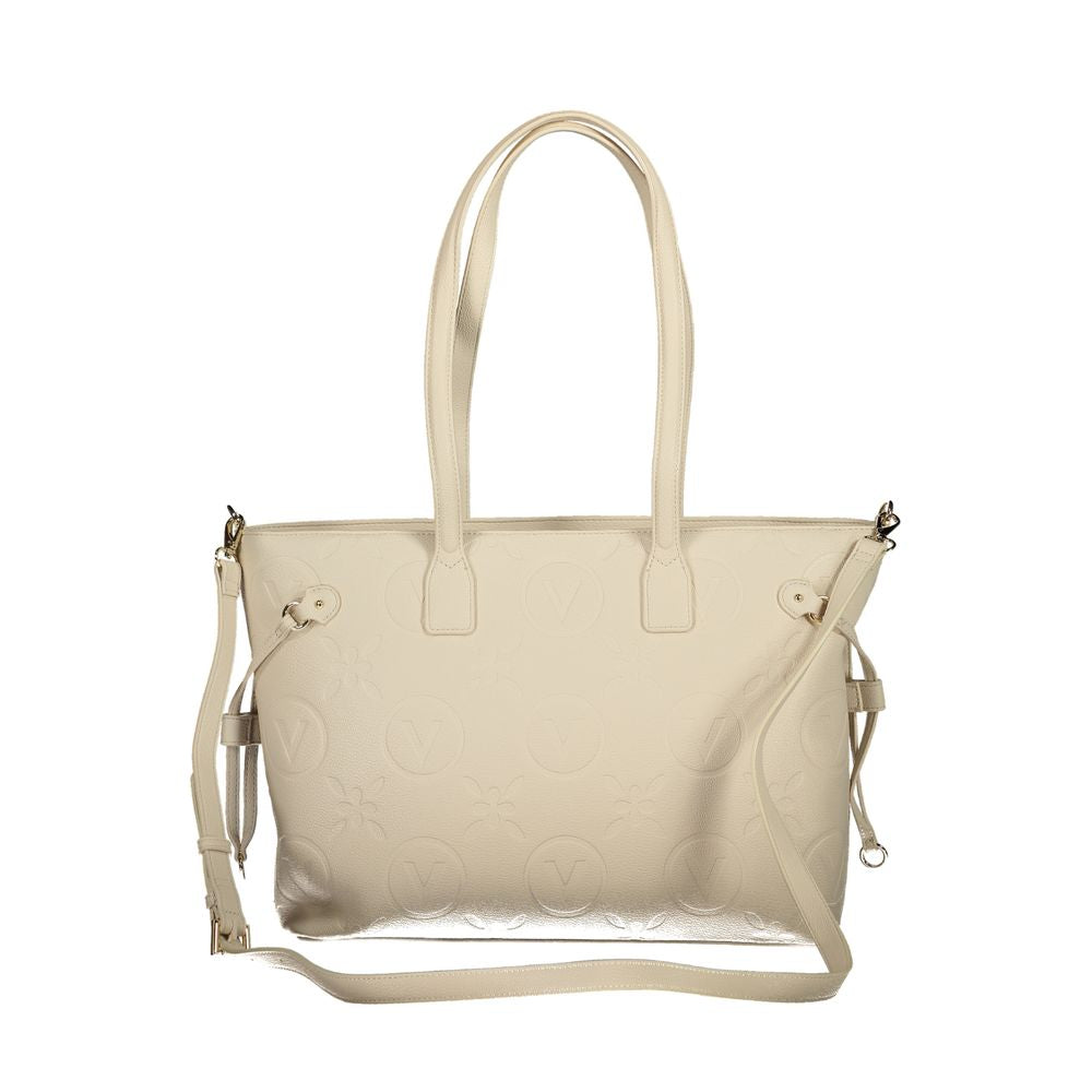 Mario Valentino Beige Polyethylene Handbag with dual handles and removable straps, featuring logo and zip closure.
