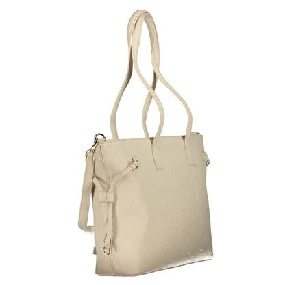 Mario Valentino Beige Polyethylene Handbag with dual shoulder handles and straps, logo design, and zip closure.