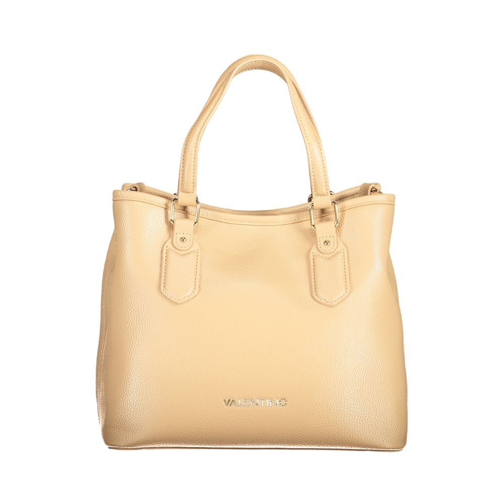 Mario Valentino Beige Polyethylene Women Handbag with dual handles and detachable shoulder strap, showcasing elegant design.