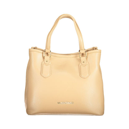Mario Valentino Beige Polyethylene Women Handbag with dual handles and detachable shoulder strap, showcasing elegant design.