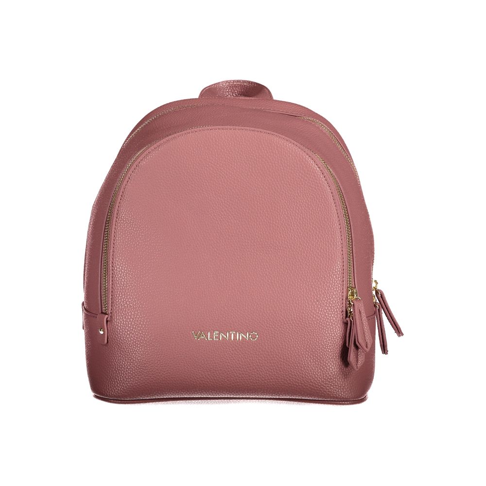 Mario Valentino Pink Polyethylene Backpack with adjustable straps, external and internal pockets, zip closure, and logo.