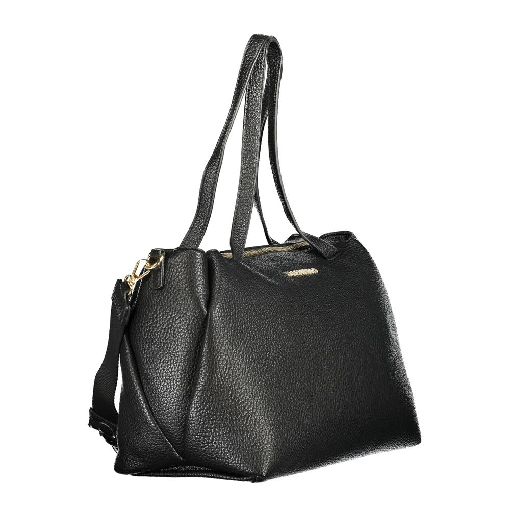 Mario Valentino Black Polyethylene Women Handbag with dual straps and adjustable strap, offering sleek sophistication and functional luxury.