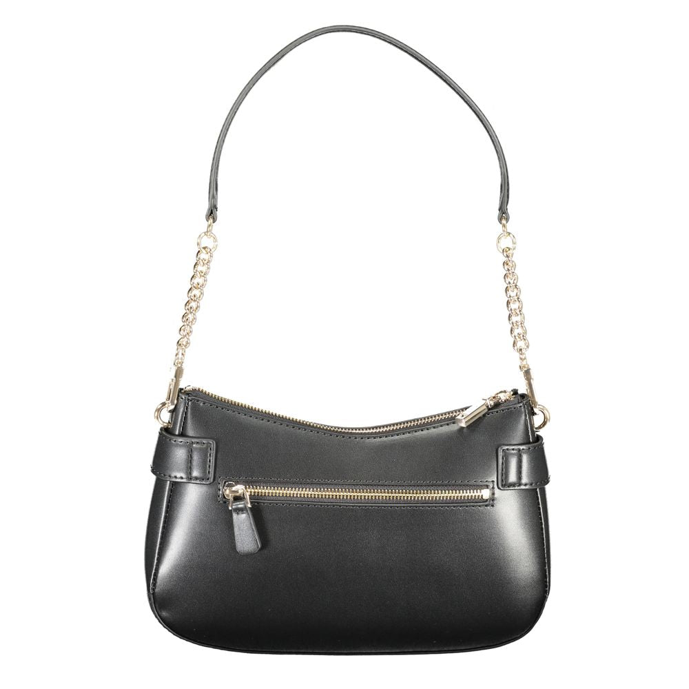 Guess Jeans Black Polyethylene Women Handbag with removable shoulder handle, sleek design, and sophisticated detailing.