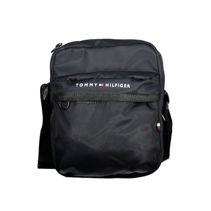 Tommy Hilfiger Blue Polyester Men Shoulder Bag with logo, eco-friendly design, external pocket, and zip closure for secure storage.