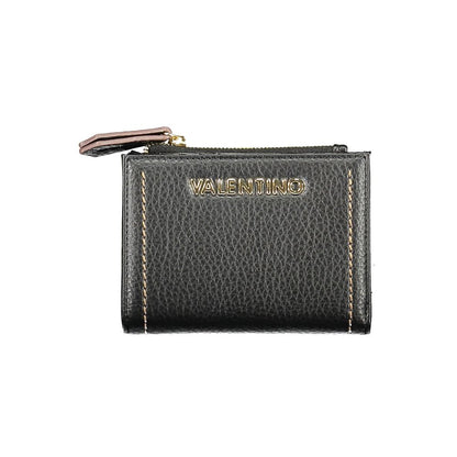 Mario Valentino Black Polyethylene Women Wallet with logo and zippered coin purse, showcasing luxury style and durable design.