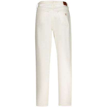 Back view of Guess Jeans White Cotton Women Jeans with iconic logo, button closure, and five-pocket design highlighting style and comfort.
