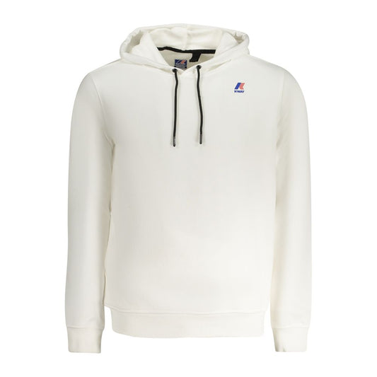 K-WAY White Cotton Men Sweater with hood and logo, showcasing style and comfort with pockets and a statement print.