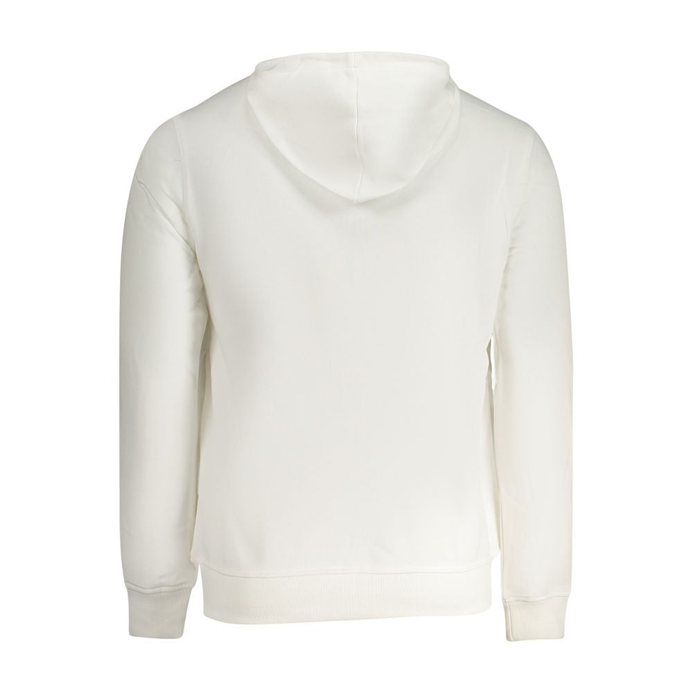 Back view of K-WAY White Cotton Men Sweater showcasing hood and soft texture for style and comfort.