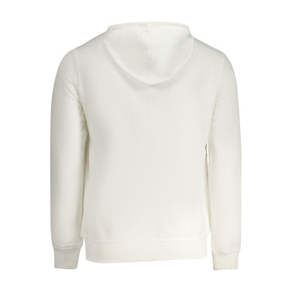 Back view of K-WAY White Cotton Men Sweater showcasing hood and soft texture for style and comfort.