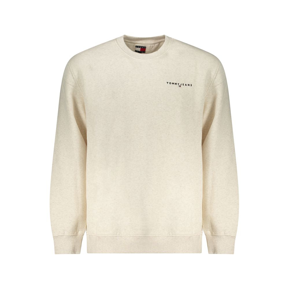 Tommy Hilfiger Beige Cotton Men Sweater, crew neck sweatshirt with logo embroidery in versatile beige, perfect for casual elegance.
