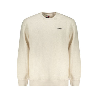 Tommy Hilfiger Beige Cotton Men Sweater, crew neck sweatshirt with logo embroidery in versatile beige, perfect for casual elegance.
