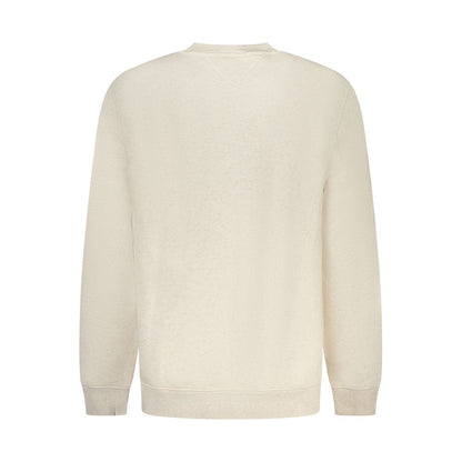 Tommy Hilfiger Beige Cotton Men Sweater with crew neck and long sleeves in versatile beige, showcasing iconic embroidery for preppy chic look.