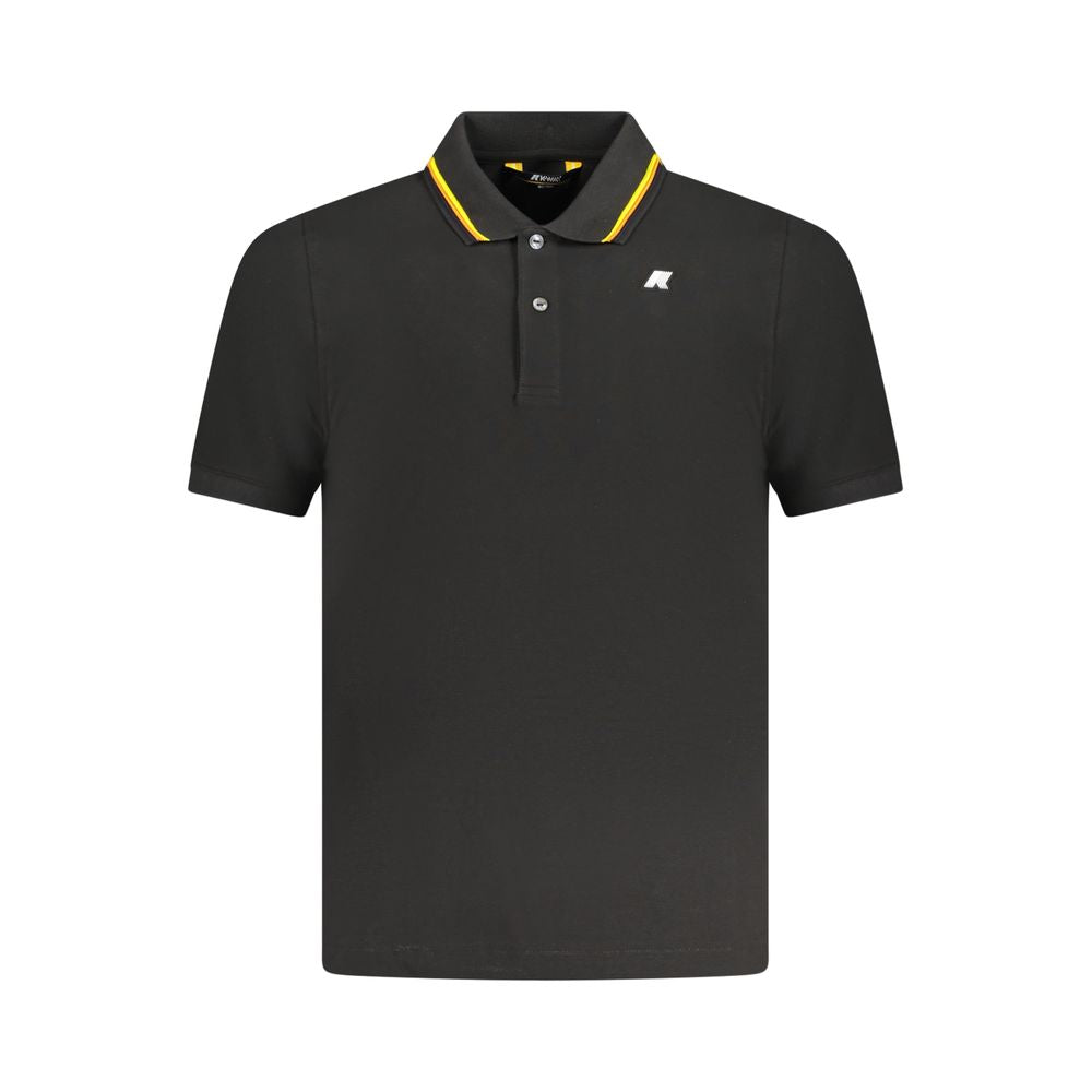K-WAY Black Cotton Polo Shirt, short sleeve, 2 buttons, contrasting details, logo application, perfect for casual wear.