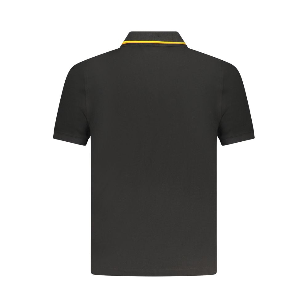 K-WAY Black Cotton Polo Shirt with short sleeves, 2 buttons, contrasting details, and logo application.