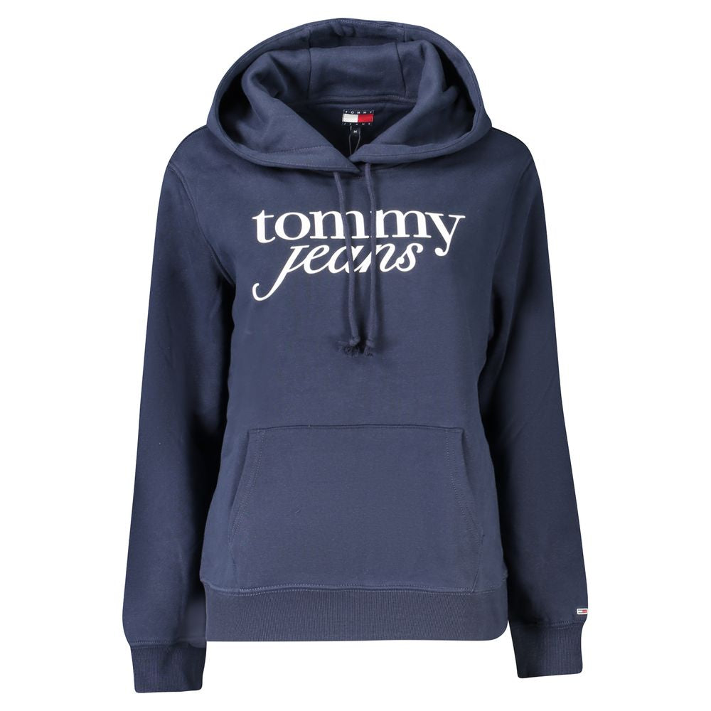 Tommy Hilfiger Blue Cotton Women Sweater with hood and logo, sustainable 50% regenerative cotton, casual chic design.