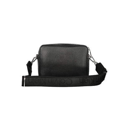 Calvin Klein Black Polyethylene Women Handbag with logo-emblazoned strap, featuring an adjustable removable strap for versatile styling.