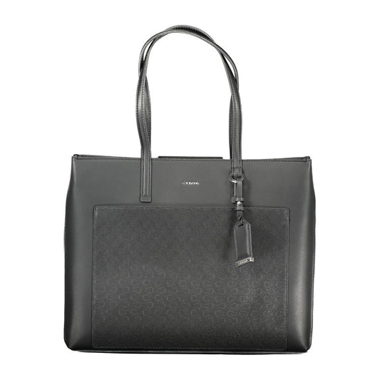 Calvin Klein Black Polyester Women Handbag with dual shoulder straps and external pocket.