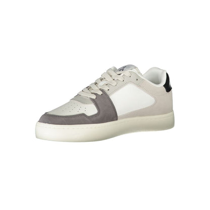 Calvin Klein White Polyester Men Sneaker with black-green and grey accents, featuring a removable footbed for comfort.