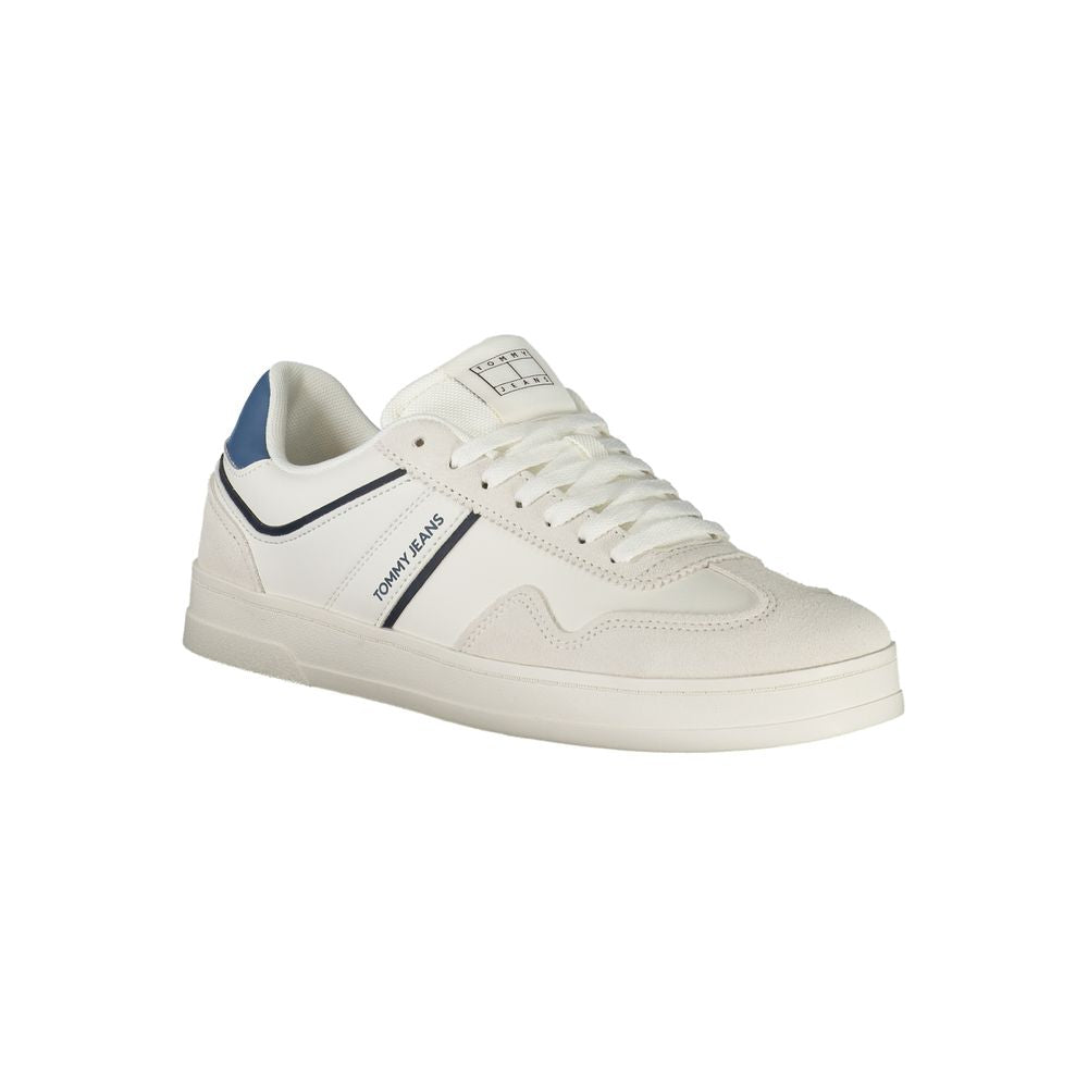 Tommy Hilfiger White Polyethylene Men Sneaker with logo and contrasting details for sporty elegance and comfort.
