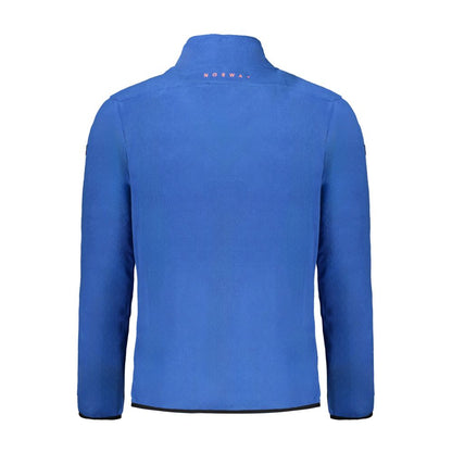 Back view of Norway 1963 Blue Polyester Men Sweater with sleek zip closure and bold embroidery.