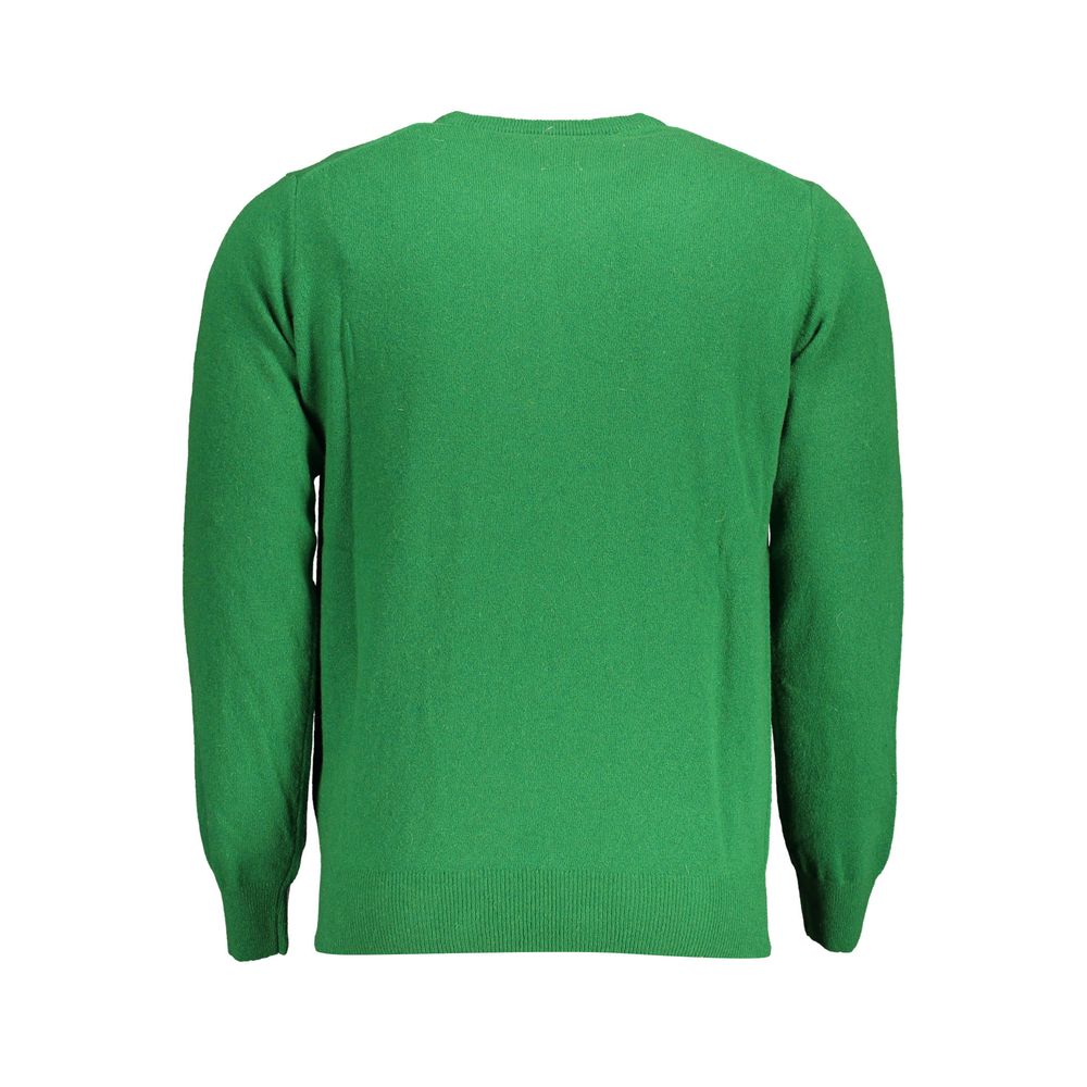 North Sails Green Wool Men Sweater, luxurious long-sleeved t-shirt with crew neck and intricate embroidery, rear view
