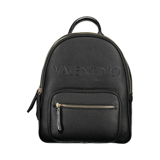 Mario Valentino Black Polyethylene Backpack with logo, adjustable straps, external pocket, and zip closure.
