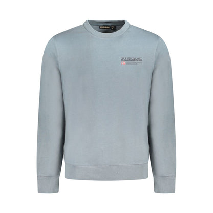 Napapijri Gray Cotton Men Sweater with iconic logo on front, long sleeves, and comfortable design for stylish casual wear.