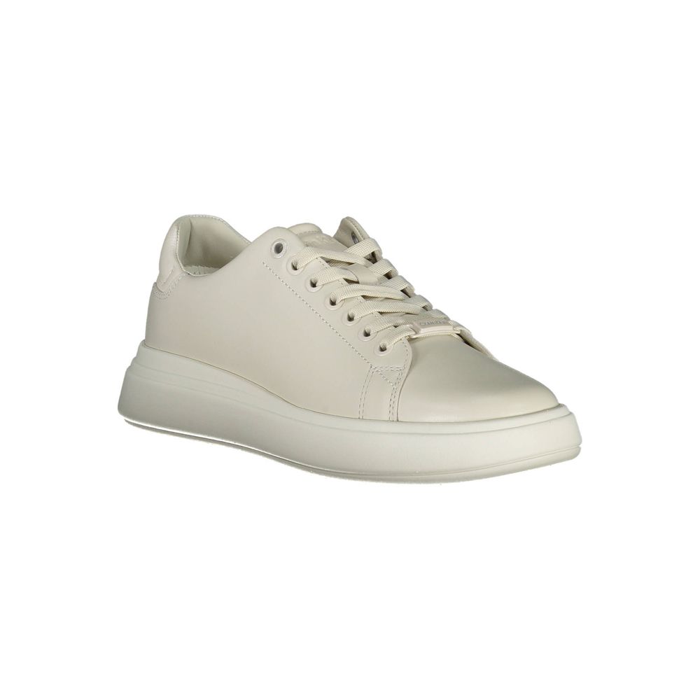 Calvin Klein Beige Leather Women Sneaker showcasing stylish and luxurious design with Calvin Klein logo accents.
