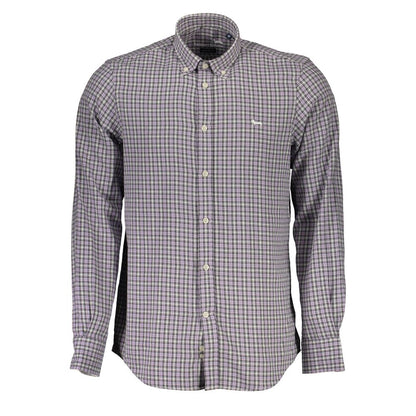 Harmont & Blaine Purple Cotton Men Shirt with long sleeves and button-down collar, featuring contrast cuff for added style.