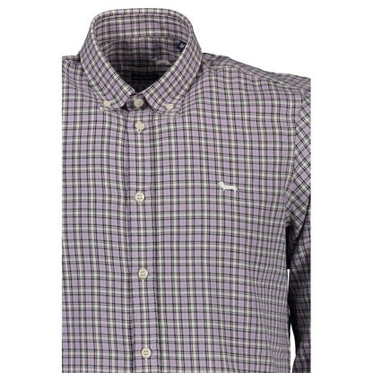 Harmont & Blaine Purple Cotton Men Shirt featuring button-down collar and contrast cuffs, elegant design for classic style.