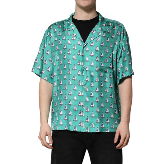 Dolce & Gabbana Green Printed Short Sleeves Casual Shirt TSH90482-44