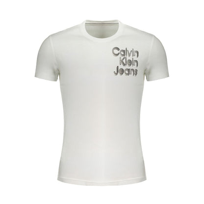 Calvin Klein White Cotton T-Shirt with logo print and crew neck, made of 95% regenerative cotton, short-sleeved.
