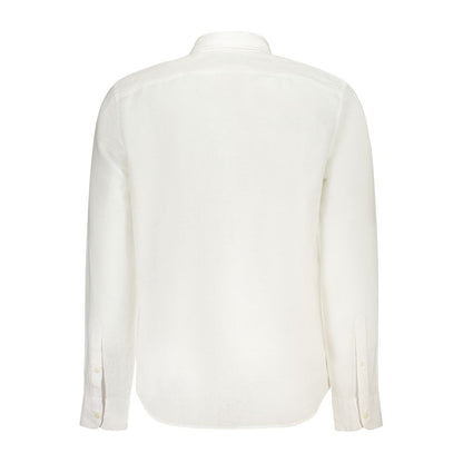 Back view of Timberland White Cotton Shirt, long-sleeved, slim fit with button-down collar and 1 button cuffs, featuring logo embroidery.