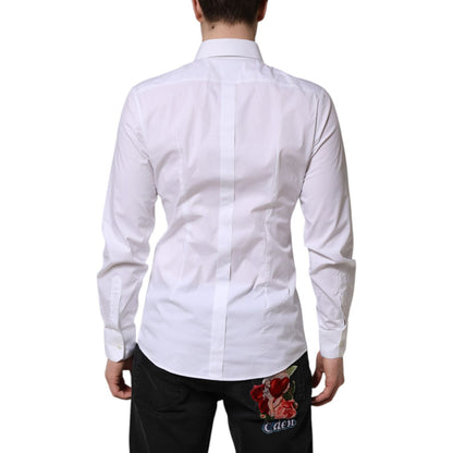 Dolce & Gabbana White GOLD Cotton Dress Formal Shirt