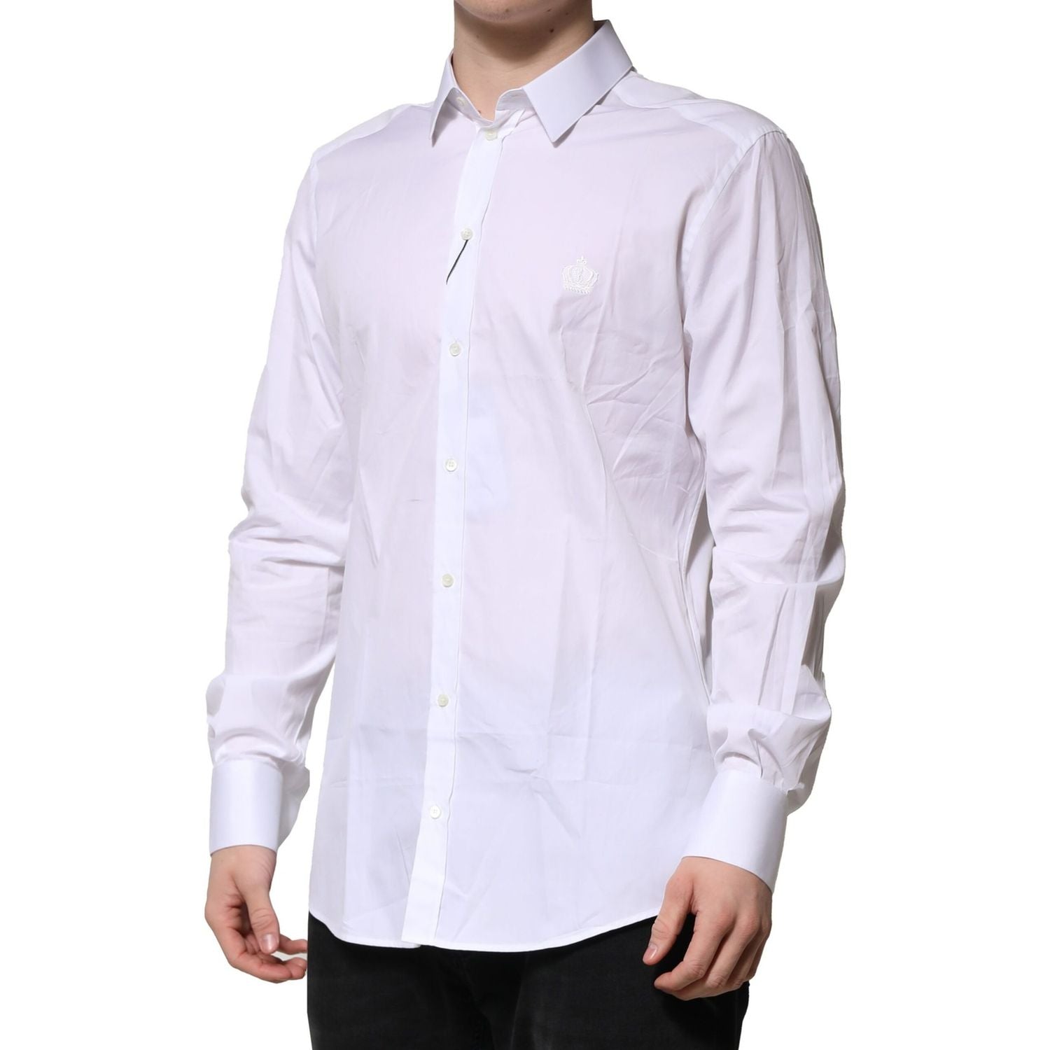 Dolce & Gabbana White Cotton Long Sleeves GOLD Formal Shirt