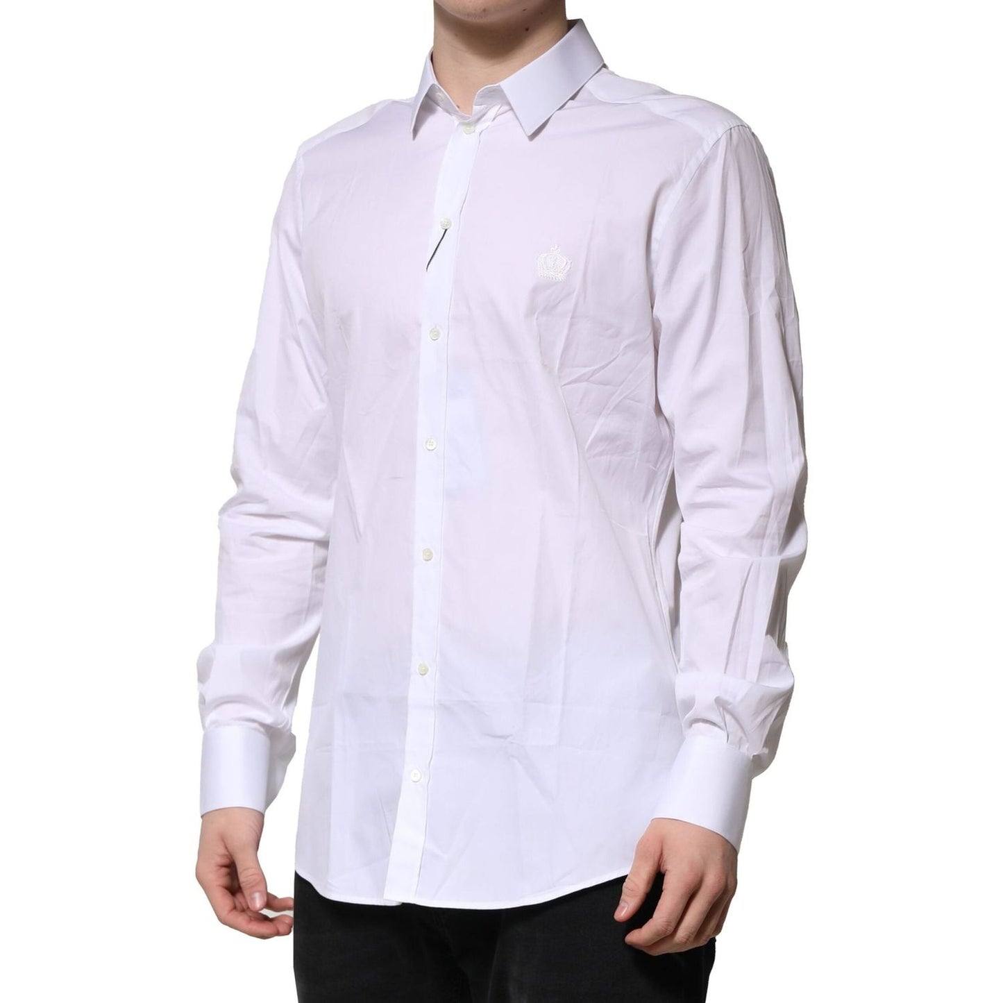 Dolce & Gabbana White Cotton Long Sleeves GOLD Formal Shirt TSH906894-37