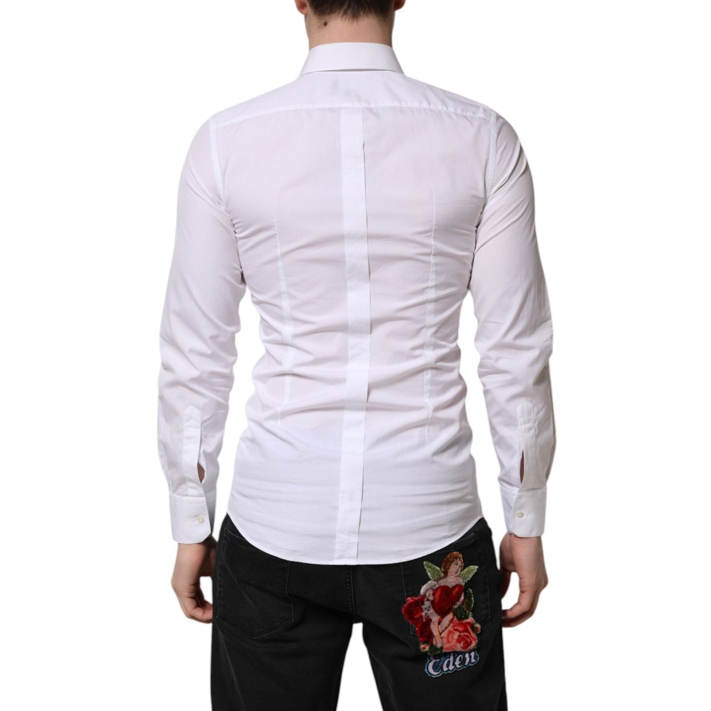 Dolce & Gabbana White GOLD Cotton Long Sleeve Men Formal Shirt TSH906908-38