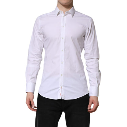 Dolce & Gabbana White GOLD Cotton Men Dress Formal Shirt