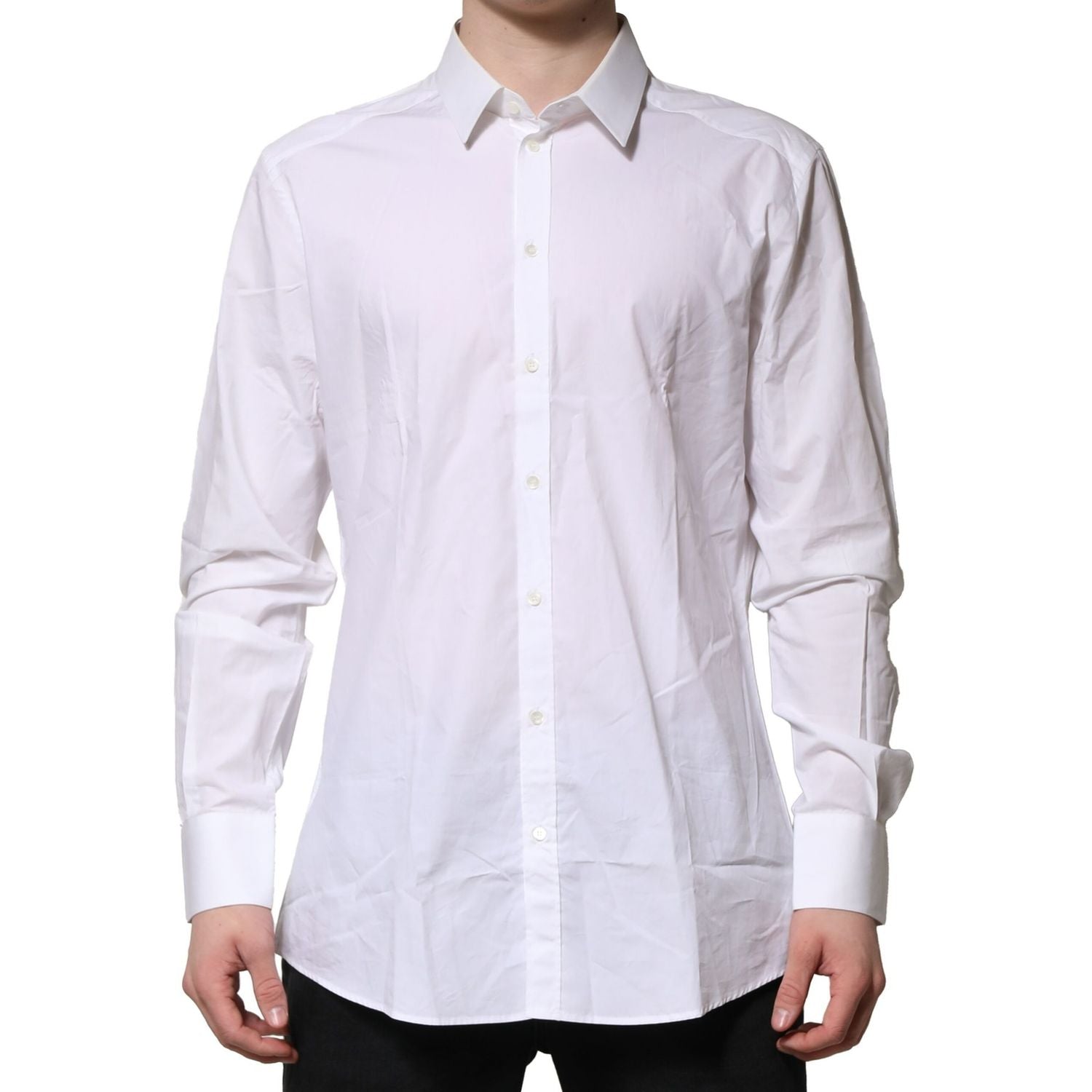 Dolce & Gabbana White GOLD Cotton Men Dress Formal Shirt