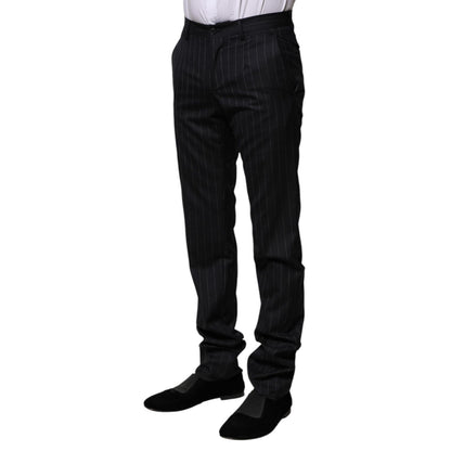 Dolce & Gabbana Black Wool Striped Formal Pants