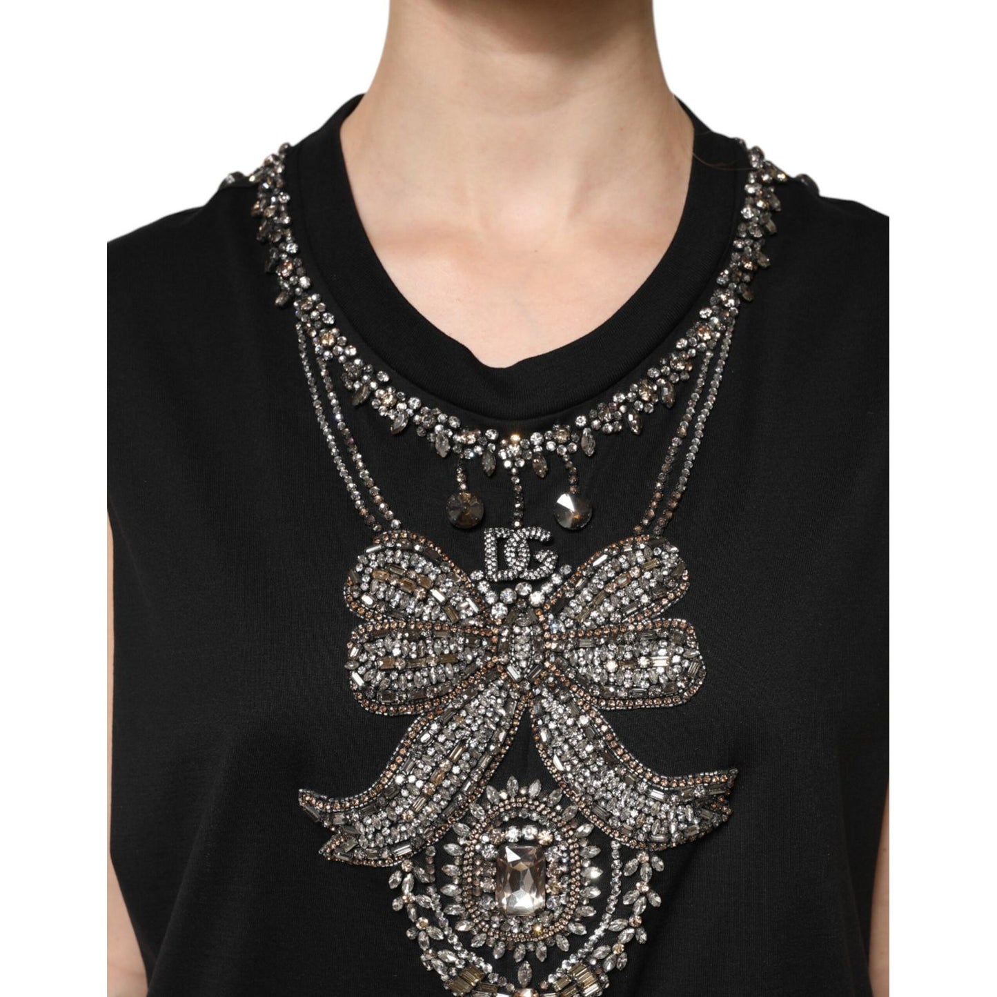 Dolce & Gabbana Black Cotton Rhinestone Embellished Tank Top