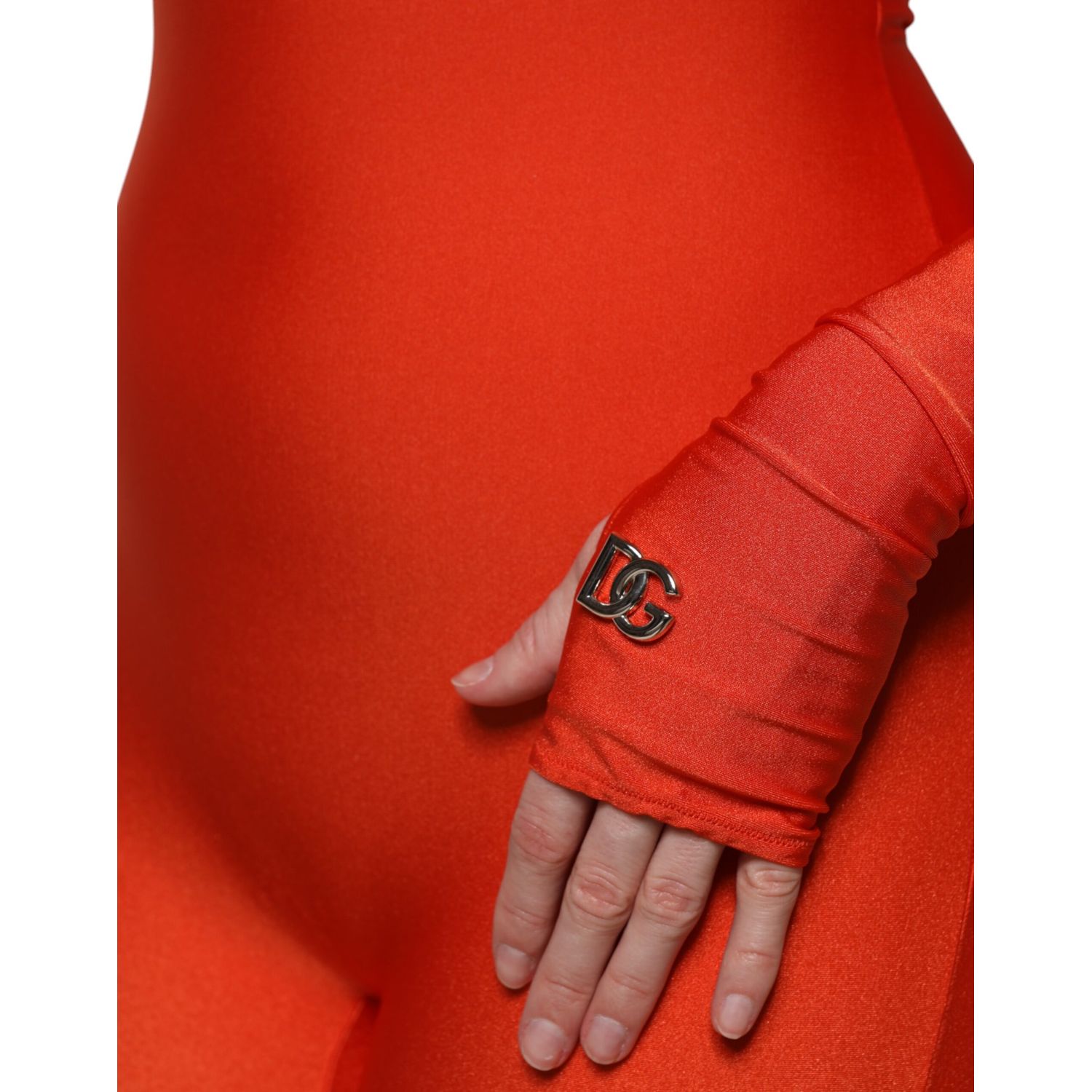 Dolce & Gabbana Red Nylon Turtleneck Bodycon Jumpsuit Dress