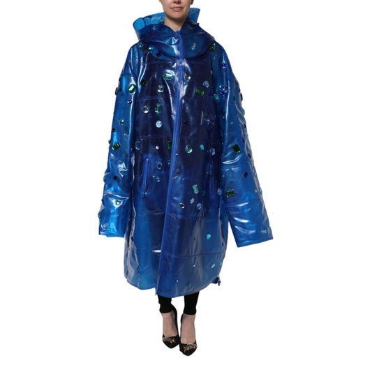 Dolce & Gabbana Blue Crystal Hooded Raincoat Jacket JKT4087-46