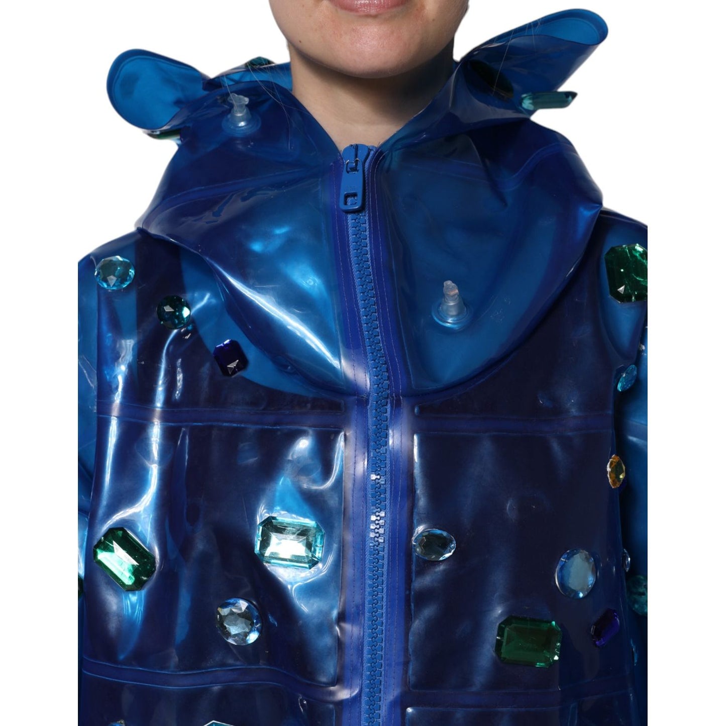 Dolce & Gabbana Blue Crystal Hooded Raincoat Jacket JKT4087-46