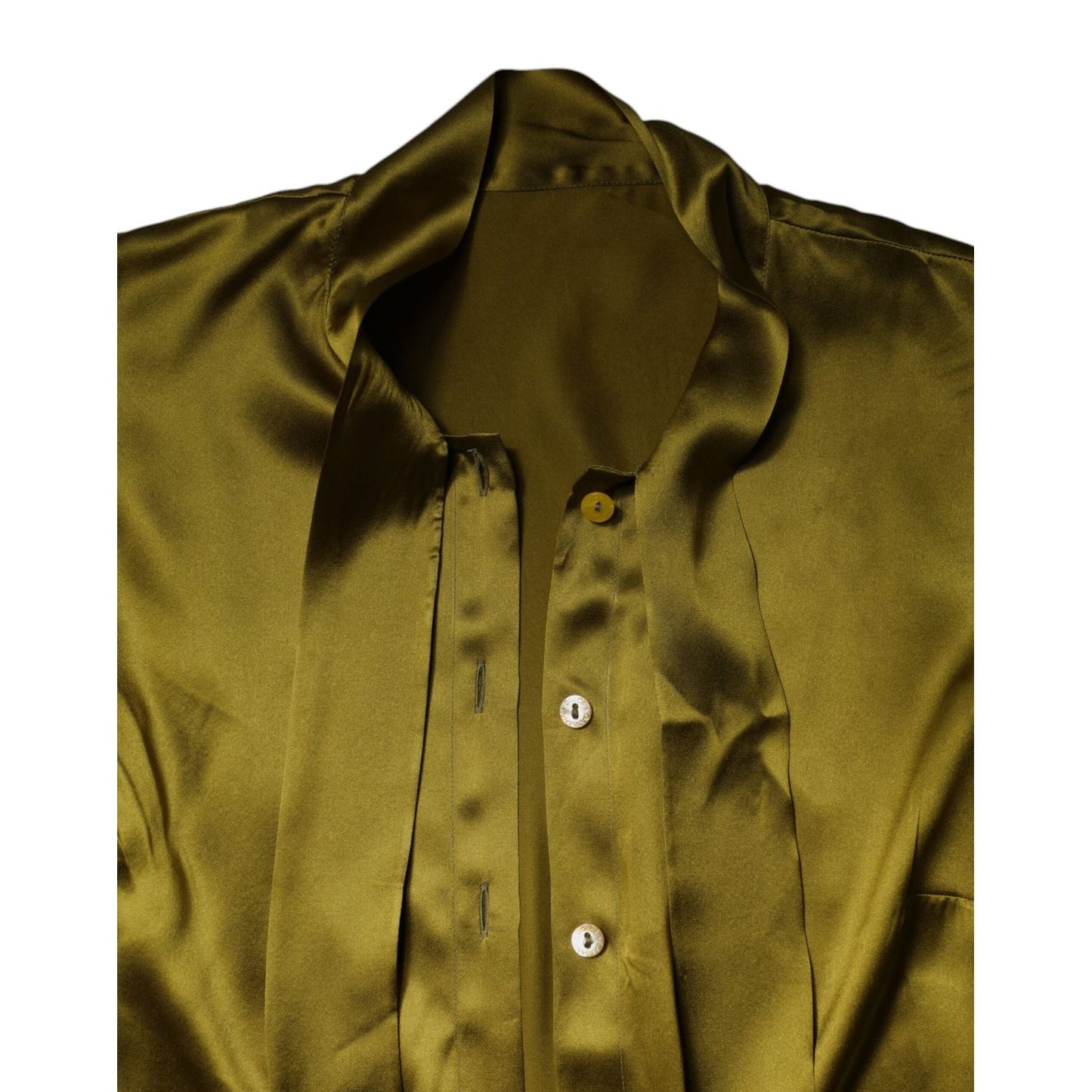 Dolce & Gabbana Green Ascot Collar Long Sleeves Blouse Top