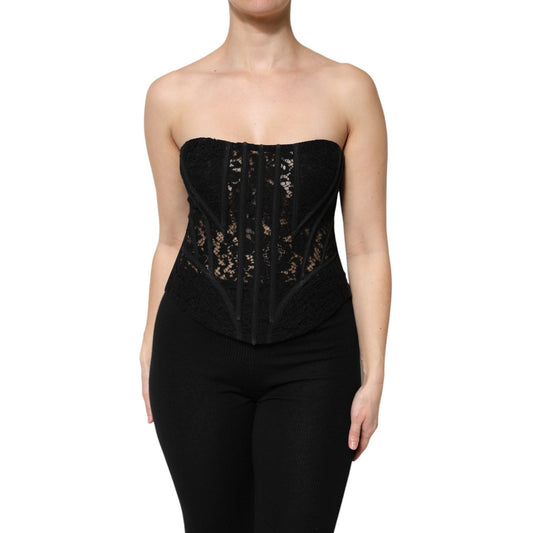 Dolce & Gabbana Black Cotton Floral Lace Corset Bustier Top TSH906757-48