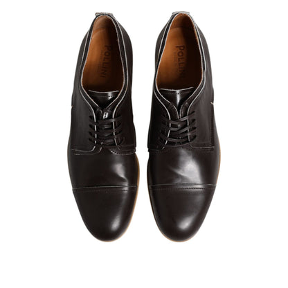 Pollini Dark Brown Leather Derby Lace Up Dress Formal Shoes